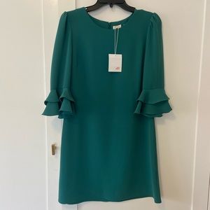 Diane Von Furtsenberg green ruffle cuff dress NWT size S